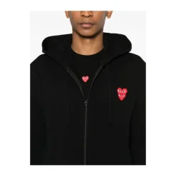 Best Double Red Heart Zip Hoodie Trøjer