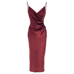 Sale Draperet Satin Midi Kjole Dame Kjoler