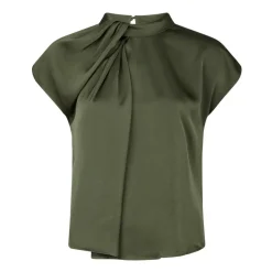 Discount Elegant Drapy Satin Bluse med Knude Detalje Dame Bluser & Skjorter