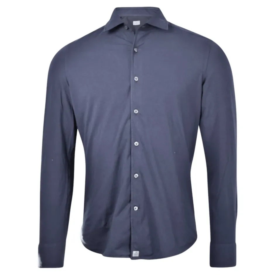 Clearance Elegant Navy Jersey Skjorte Skjorter