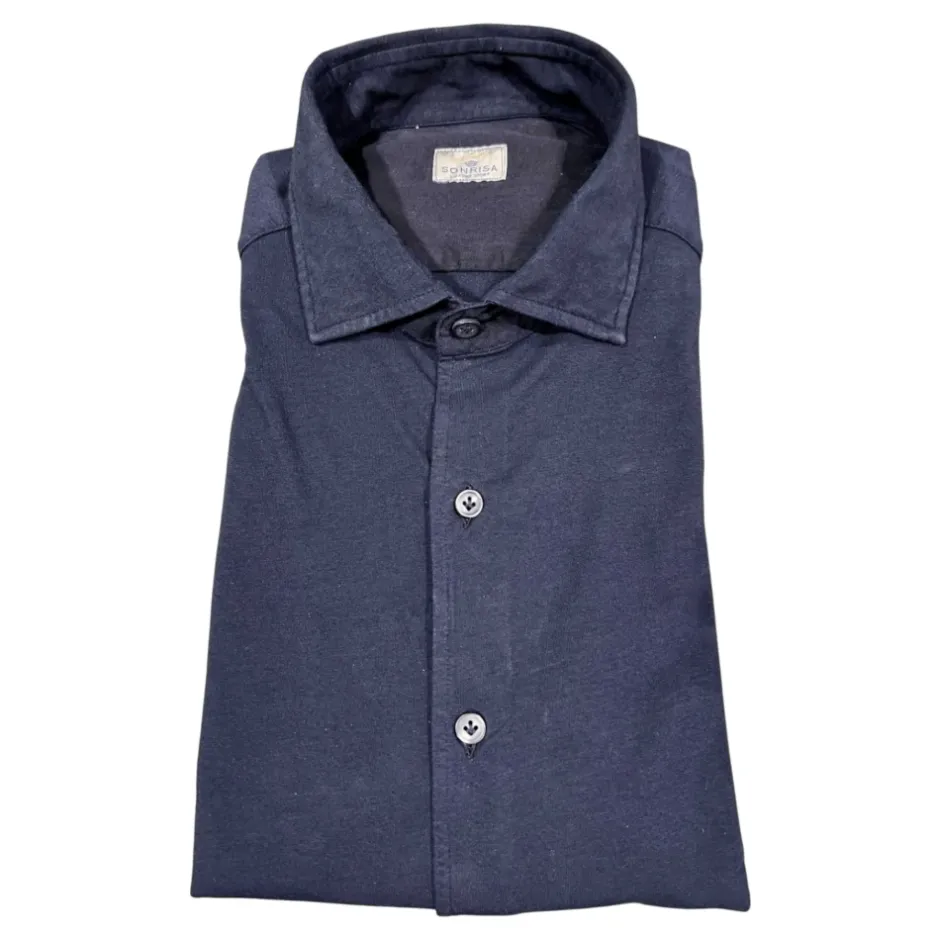 Clearance Elegant Navy Jersey Skjorte Skjorter
