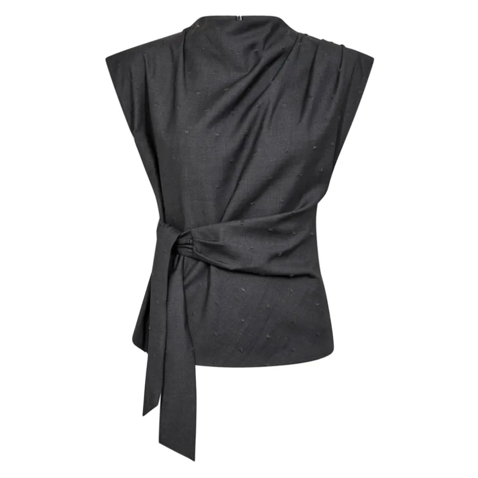 Hot Elegant Pleat Top i Mid Grey Dame Bluser & Skjorter