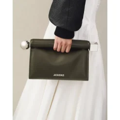Sale Firkantet Rund Clutch Taske Mørk Khaki Dame Clutch