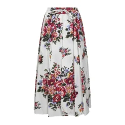 New Flower Bouquet Print Poplin Lang Nederdel Dame Nederdele