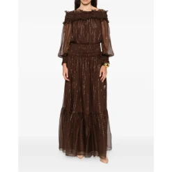 Discount Georgette Lang Kjole Med Lurex Detalje Dame Kjoler