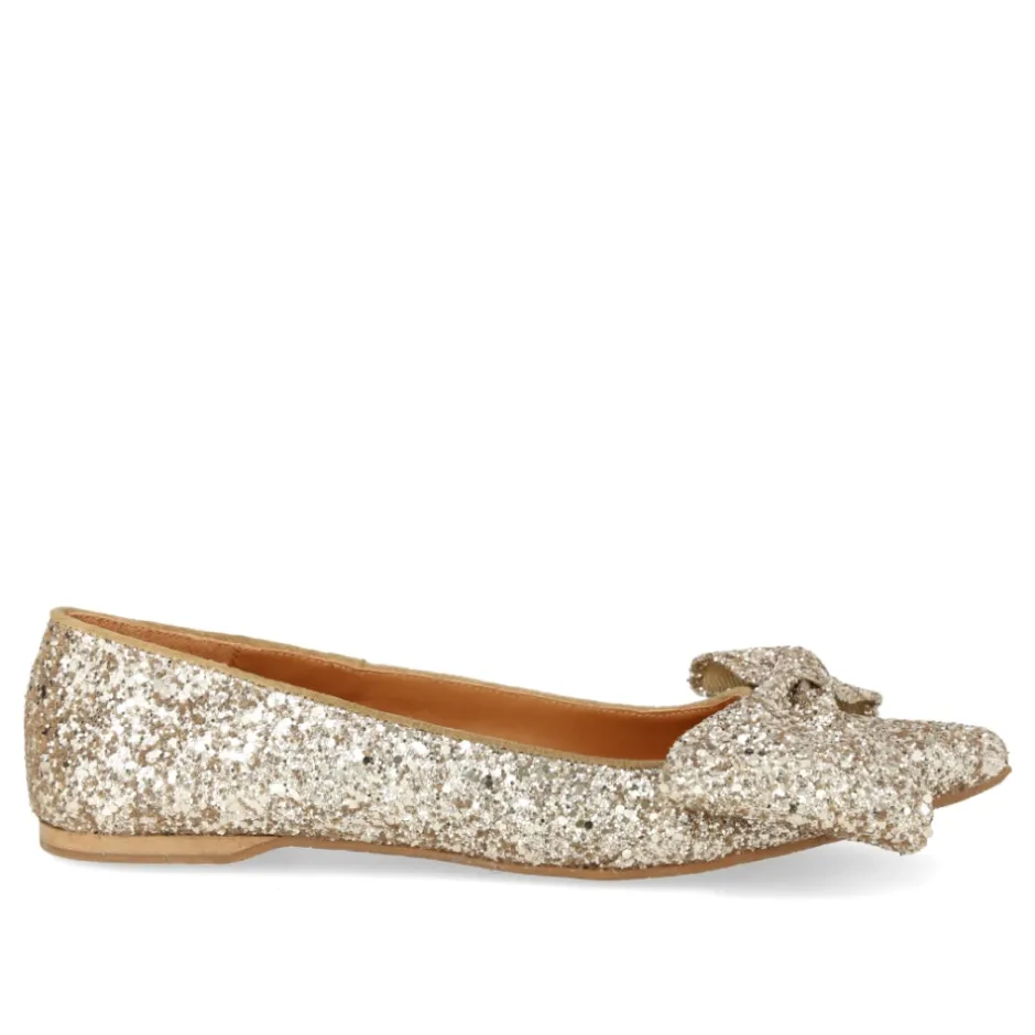 Clearance Glitter Ballerina med Sløjfe - Champagne Dame Ballerina Sko