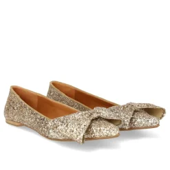 Clearance Glitter Ballerina med Sløjfe - Champagne Dame Ballerina Sko