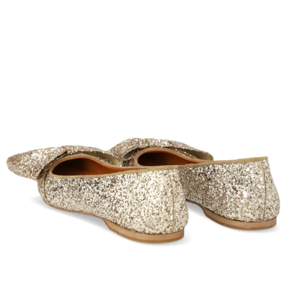 Clearance Glitter Ballerina med Sløjfe - Champagne Dame Ballerina Sko
