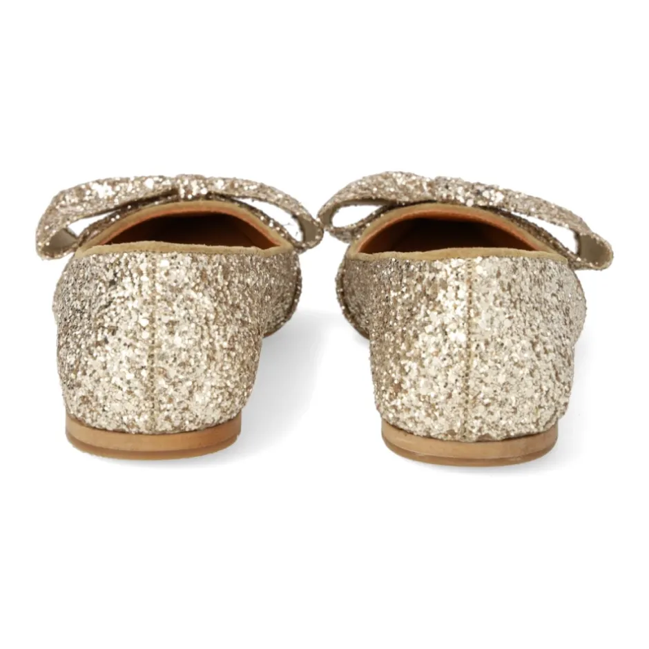 Clearance Glitter Ballerina med Sløjfe - Champagne Dame Ballerina Sko
