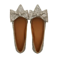 Clearance Glitter Ballerina med Sløjfe - Champagne Dame Ballerina Sko
