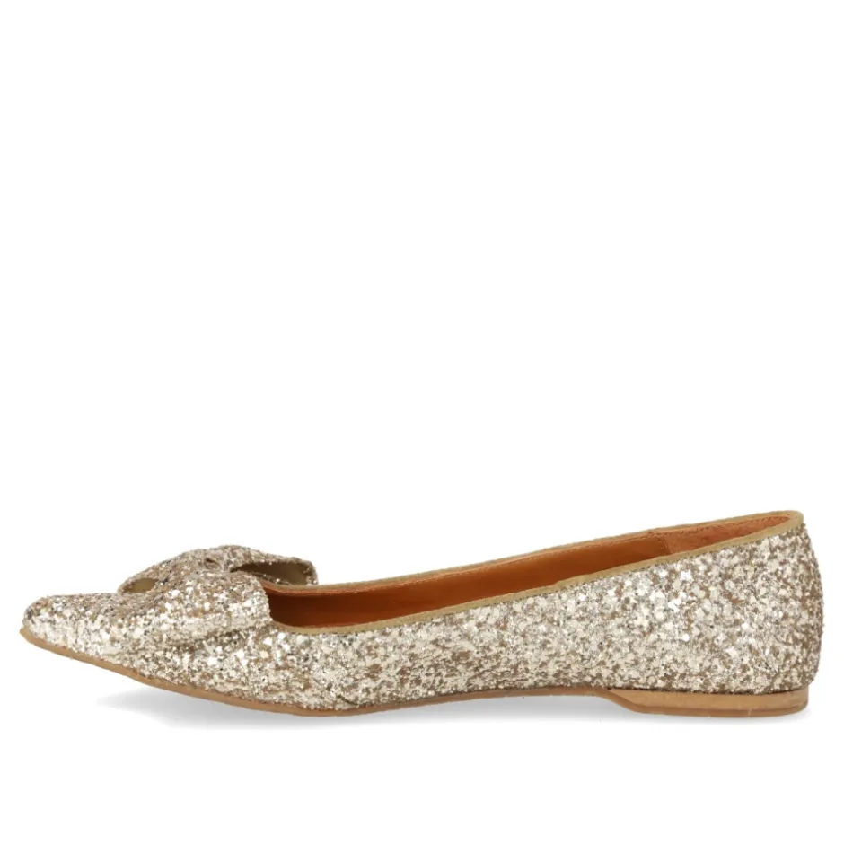 Clearance Glitter Ballerina med Sløjfe - Champagne Dame Ballerina Sko