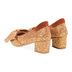 Glitter Bow Pumps - Mandarin Glitter / Terracotta Dame Pumps|Stiletter