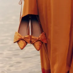 Glitter Bow Pumps - Mandarin Glitter / Terracotta Dame Pumps|Stiletter