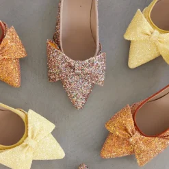 Glitter Bow Pumps - Mandarin Glitter / Terracotta Dame Pumps|Stiletter