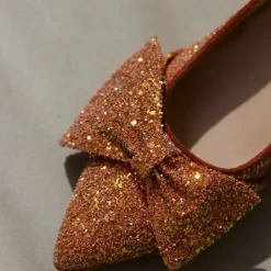 Glitter Bow Pumps - Mandarin Glitter / Terracotta Dame Pumps|Stiletter