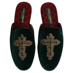 Velvet Cross Embellished Slippers Hjemmesko