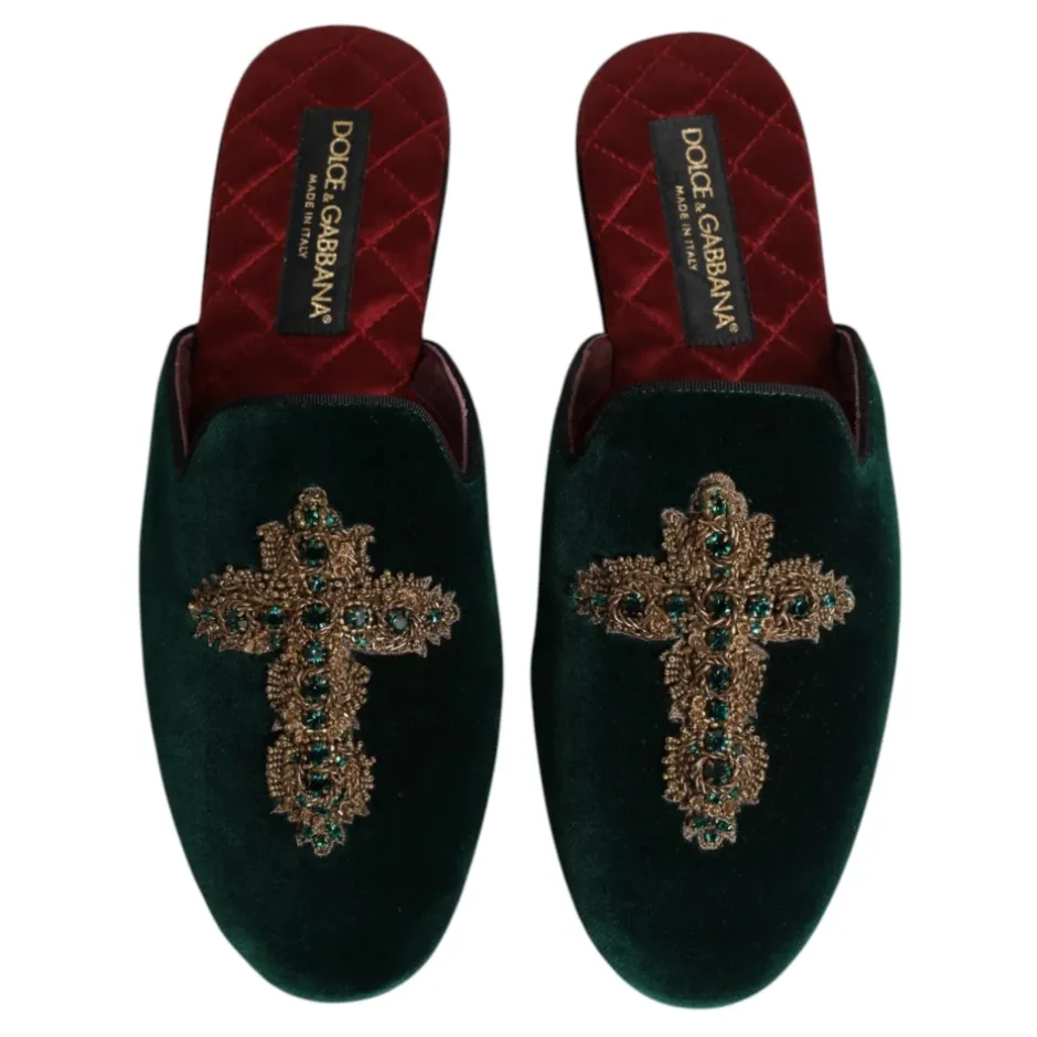 Velvet Cross Embellished Slippers Hjemmesko
