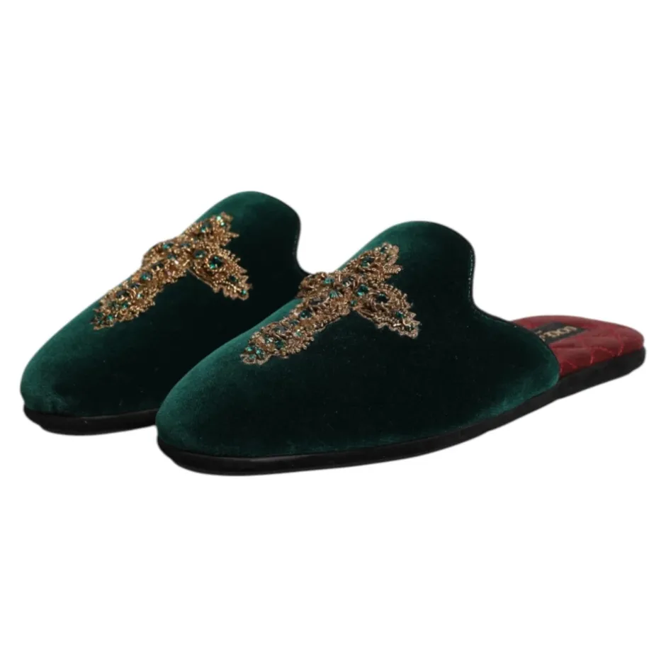 Velvet Cross Embellished Slippers Hjemmesko