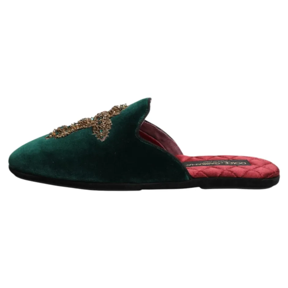 Velvet Cross Embellished Slippers Hjemmesko