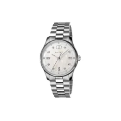 Best G-Timeless 29 mm rustfrit stålkasse, hvid perlemorsskive med og bogstaver, diamantindekser, rustfrit stålarmbånd Dame Ure