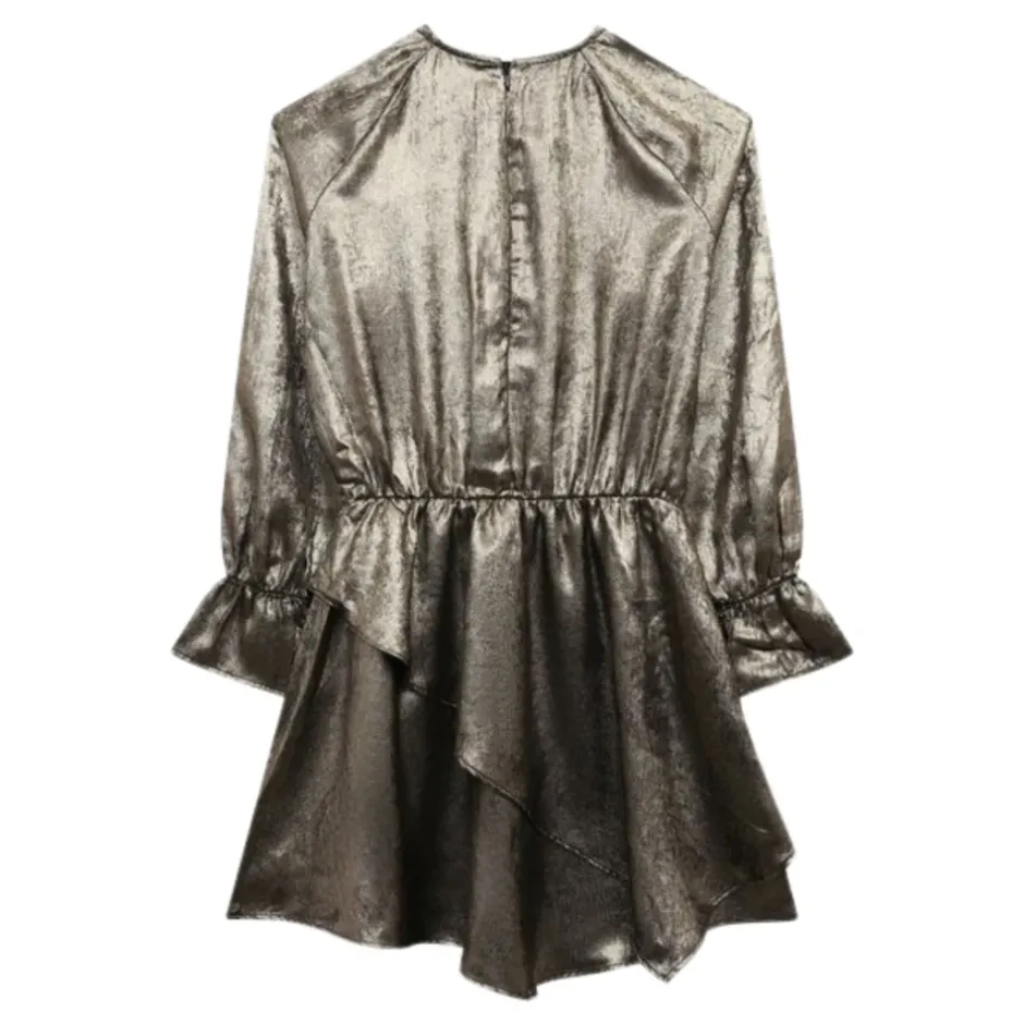 Best Gylden Metallic Kjole med Flæsedetaljer Børn Kjoler & Nederdele