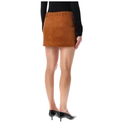 Online Hasselnød Ruskind Mini Nederdel AW25 Dame Nederdele