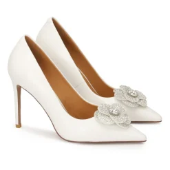 Outlet e læderpumps med glitrende blomst Dame Pumps|Stiletter