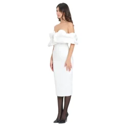 Best Ivory Off-Shoulder Midi Kjole Dame Kjoler
