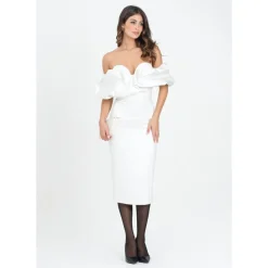 Best Ivory Off-Shoulder Midi Kjole Dame Kjoler