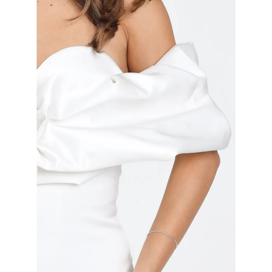 Best Ivory Off-Shoulder Midi Kjole Dame Kjoler