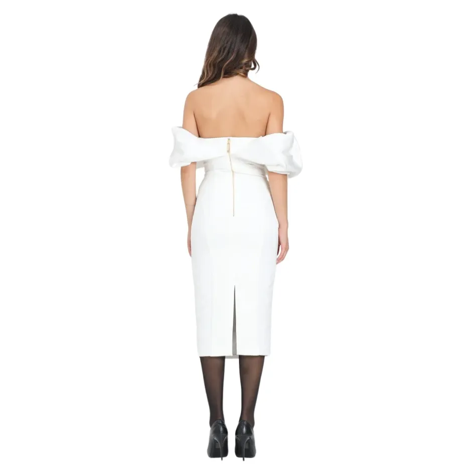 Best Ivory Off-Shoulder Midi Kjole Dame Kjoler