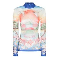 New Japanese Landscape Tennis Print Mock Neck Top T-Shirts & Toppe|Træningstrøjer