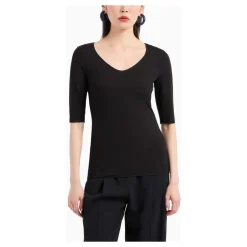 Discount Jersey Stretch V-udskåret Top med 3/4 Ærmer Dame T-Shirts