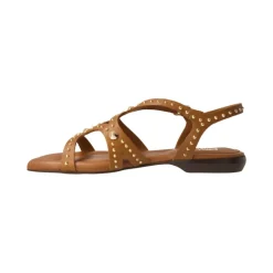 Hot Kamel lædersandal med gyldne nitter Dame Sandaler