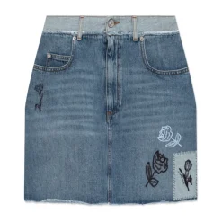 Kort denim nederdel med logo Dame Nederdele