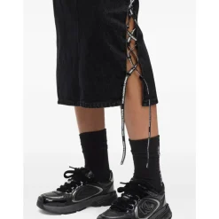 Lace-up Midi Denim Nederdel Dame Nederdele