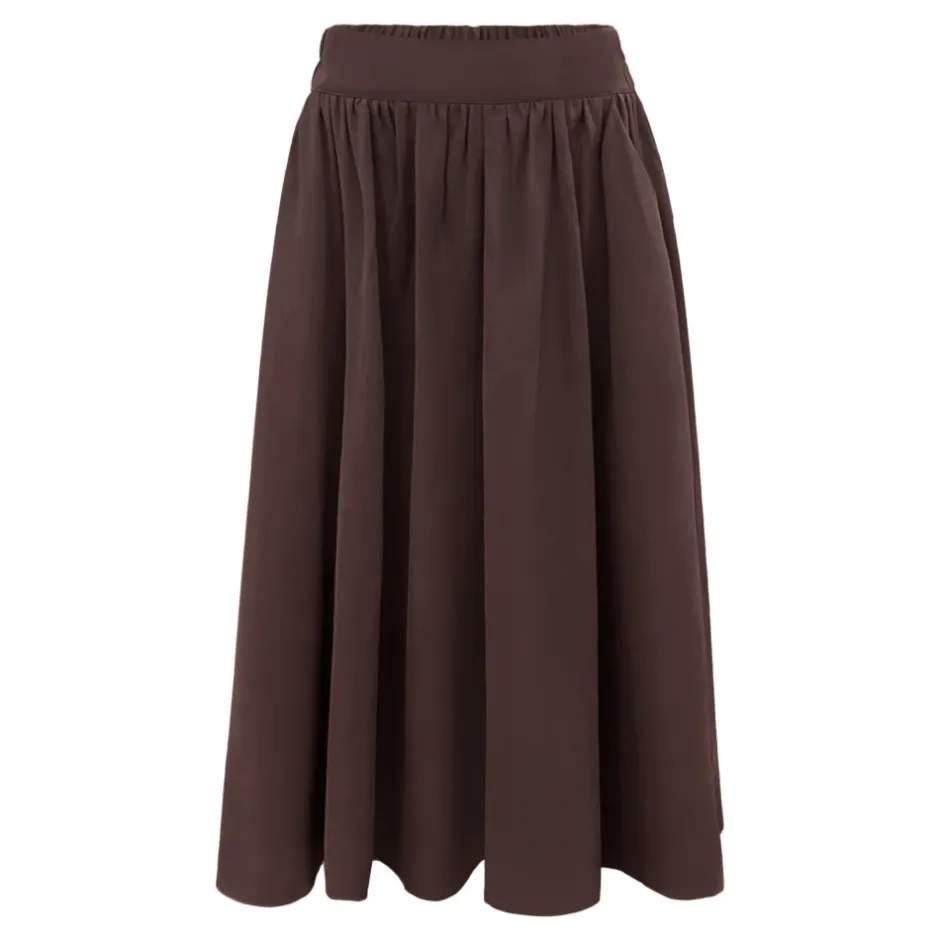 Outlet Lang Nederdel Mørk Chokolade Elegant Stil Dame Nederdele