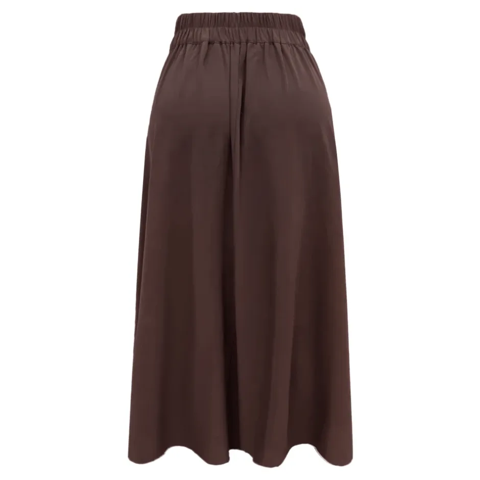 Outlet Lang Nederdel Mørk Chokolade Elegant Stil Dame Nederdele