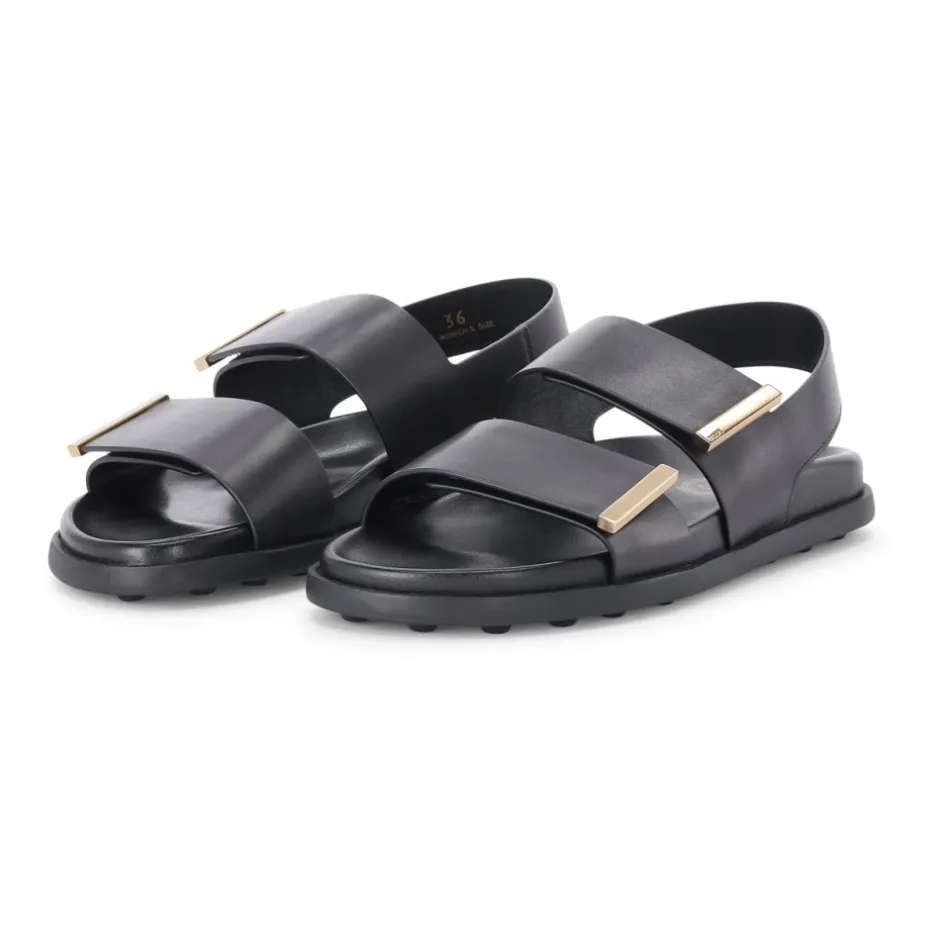 Outlet Lædersandaler med dobbelte remme Dame Sandaler