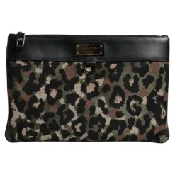 Sale Leopard Jacquard Print Logo Plaque Pouch Bag Dame Clutch