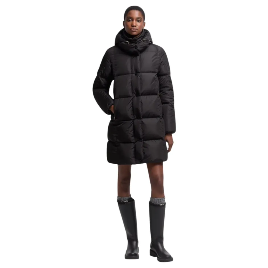 Sale Litte Square-Quilted Hooded Long Down Jacket Frakker