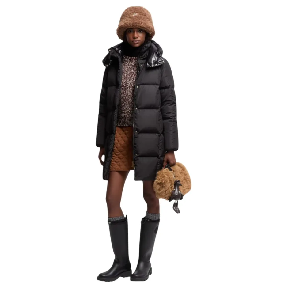 Sale Litte Square-Quilted Hooded Long Down Jacket Frakker