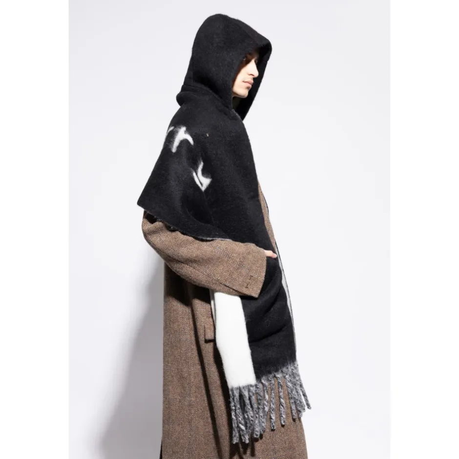 Online Logo Alpaca Wool Blend Hooded Scarf Halstørklæder Og Tørklæder