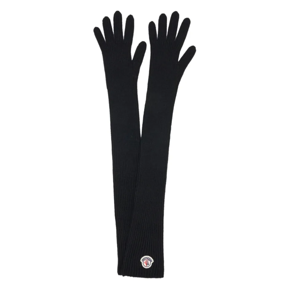 Logo Patch Virgin Wool Long Gloves Dame Handsker