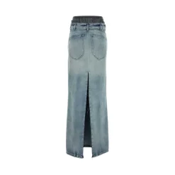 Sale Maxi Denim Nederdel med Slids Dame Nederdele