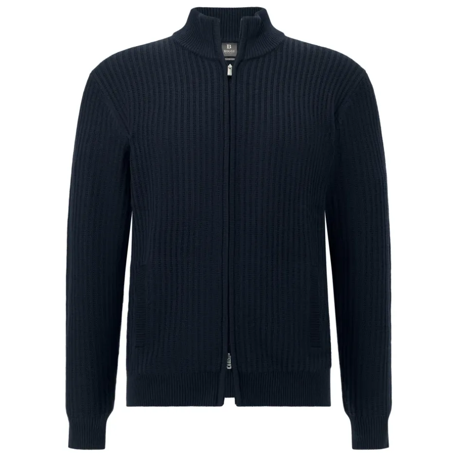 Outlet Merinould Ribstrikket Sweater med Fuld Lynlås Strik