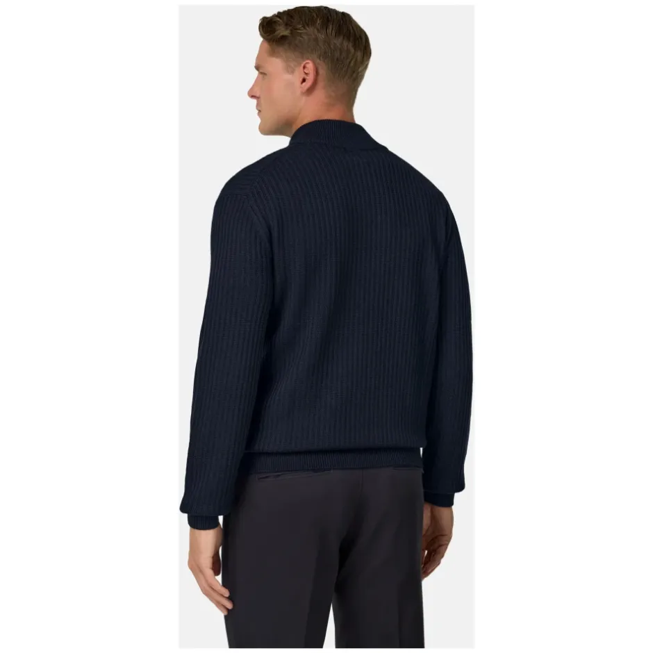 Outlet Merinould Ribstrikket Sweater med Fuld Lynlås Strik