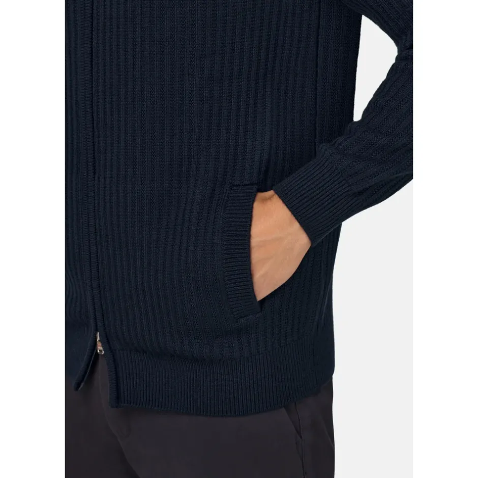Outlet Merinould Ribstrikket Sweater med Fuld Lynlås Strik