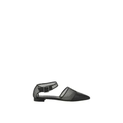 Outlet Mesh Detalje Lambskin Ballerina med Ankelrem Dame Ballerina Sko