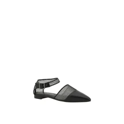 Outlet Mesh Detalje Lambskin Ballerina med Ankelrem Dame Ballerina Sko